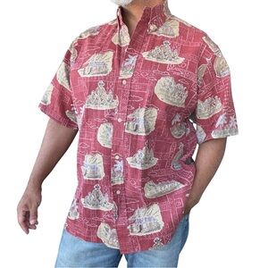 Reyn Spooner Father Damien Hawaiian Aloha Shirt Full Button Large